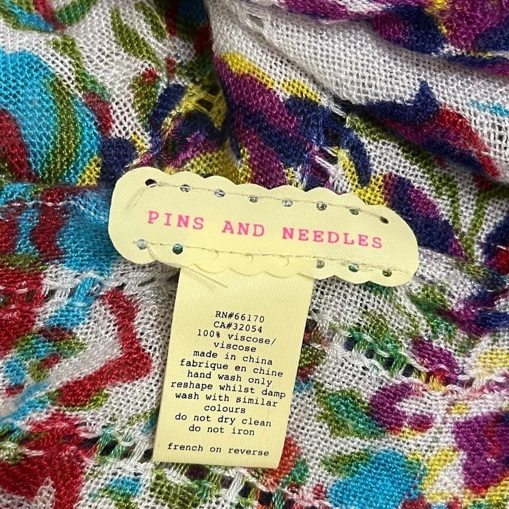 Pins‎ & Needles Square Scarf Fringed Viscose Bright Multicolor Floral